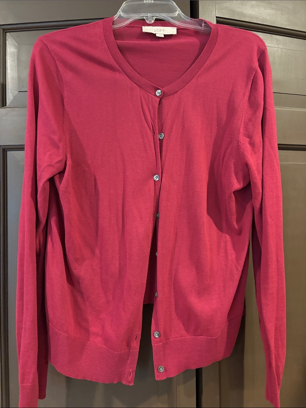 LOFT Raspberry Berry Pink Crewneck Button Down Cardigan Sweater Size large